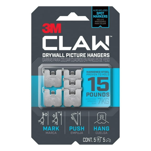 3M CLAW Drywall Picture Hangers [15 lbs.]: 5-pack Silver [24-sets]