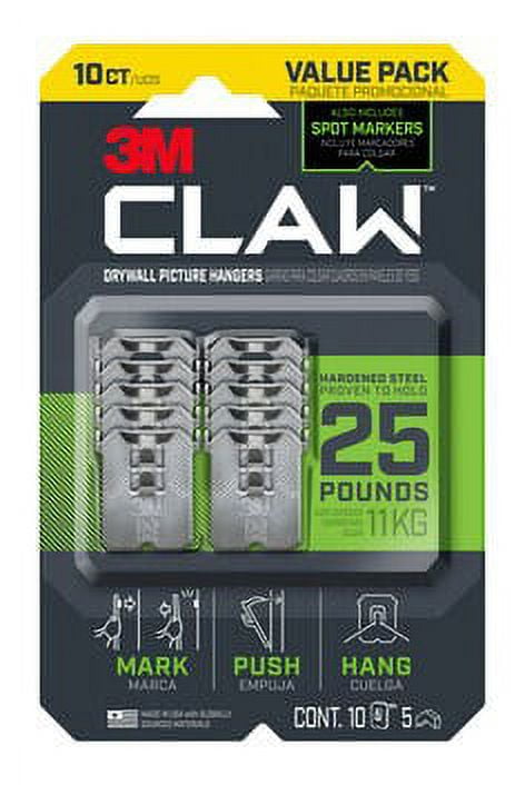 3M CLAW Drywall Picture Hangers 25lb with Temporary Spot Markers 3PH25M-10ES, 10 hangers, 5 markers