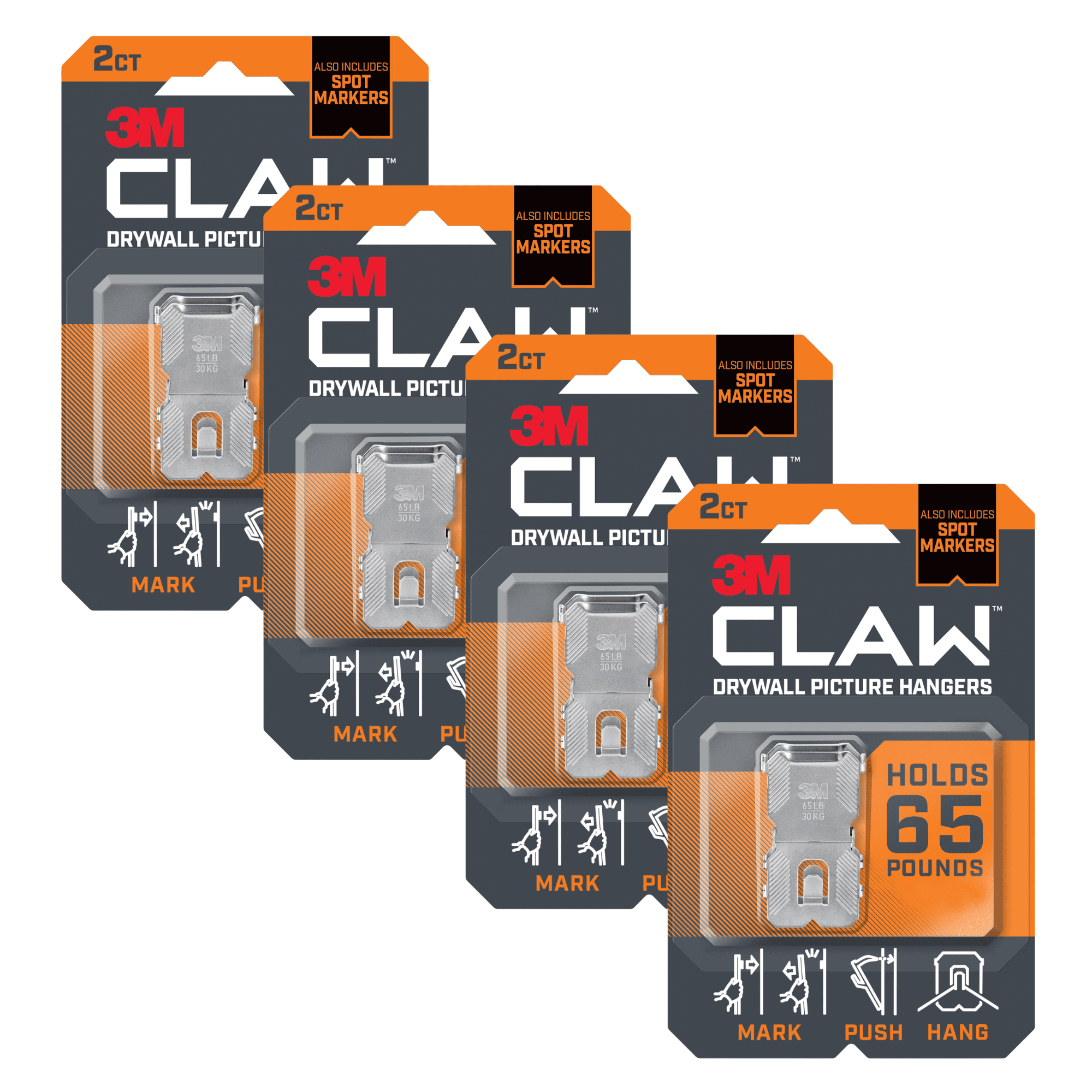 3M CLAW Drywall Picture Hangers [65 lbs.]: (Silver) [8-pack]