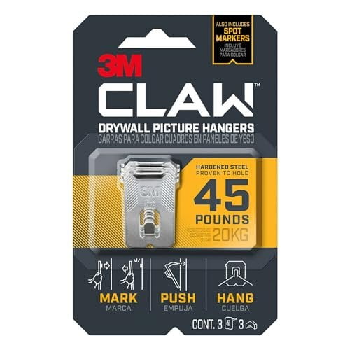 3M CLAW Strong Durable Drywall Picture Hanger 1 Pack, 3 Count