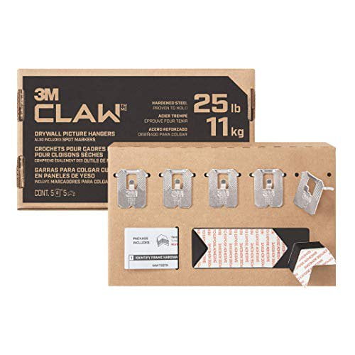 3M CLAW 25 lb Steel Drywall Picture Hangers with Spot Markers, 5 Pack