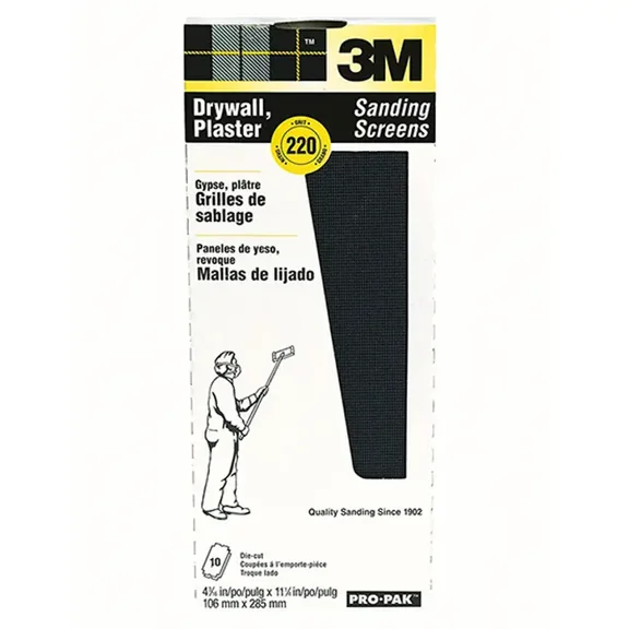 3M Drywall Sanding Screens, 220 Grit, 4 3/16 in. x 11 1/4 in., For Sanding Drywall Joints, Patching Compounds, 10 Pack