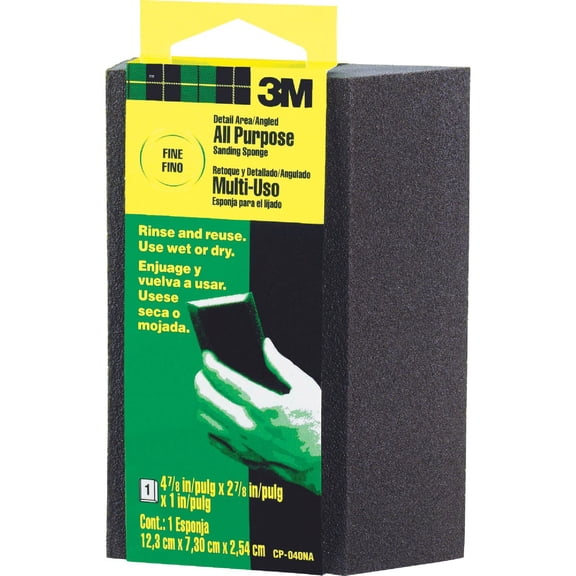 3M Sanding Sponge CP040-12-CC, Fine Grit, Single Angle - 6 Pack, 4.875 x 2.875 x 1 Inch