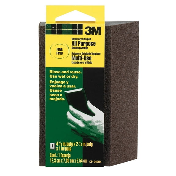 3M Sanding Sponge CP040-12-CC, Fine Grit, Single Angle - 6 Pack, 4.875 x 2.875 x 1 Inch