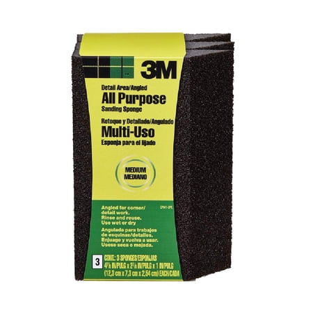 3M CP041-3PK Medium Single Angle Sanding Sponge, Black