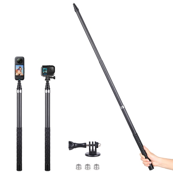 3M Carbon Fiber Selfie Stick with 1/4 Inch Screw & 3Pcs Thread Adapters, Panoramic Camera Invisible Extension Rod for Insta360 X5 X4 X3/ONE X/ONE X2, GoPro, Action Camera Accessories