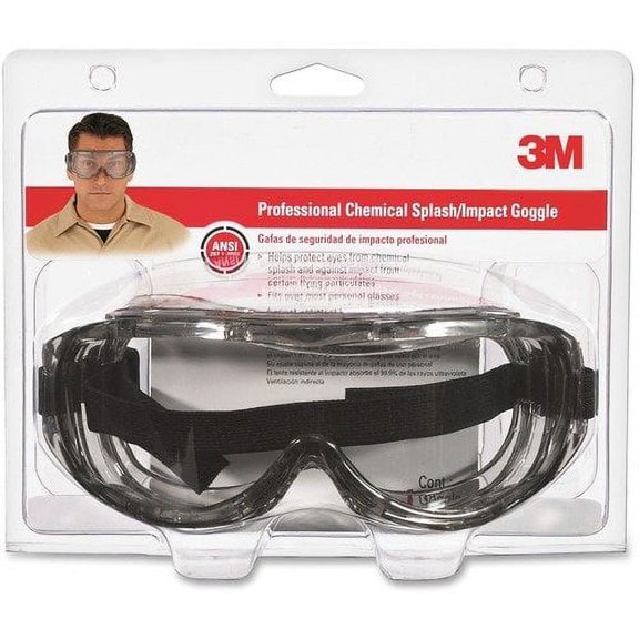 3M Chemical Splash/Impact Goggles - Wraparound Lens, Flame Resistant, Adjustable Headband, Vented, Lightweight, Comfortable, Anti-fog - Particulate, Airborne Particle, Chemical | Bundle of 10 Each