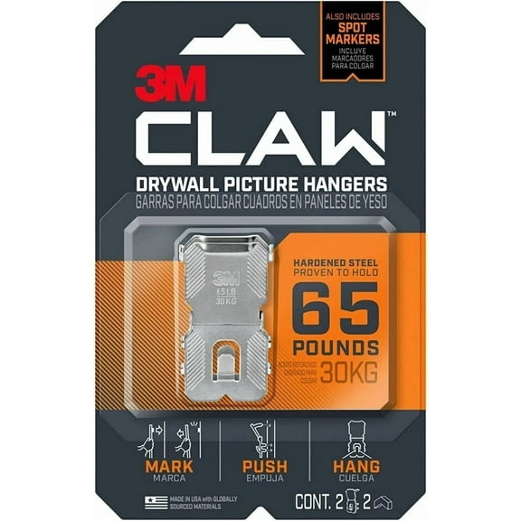 3M? Claw Drywall Picture Hangers, 65 Lb, Pack Of 2 Hangers