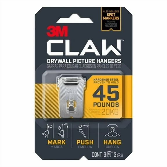3M Claw Silver Drywall Picture Hanger 45 Lb 3 Pk