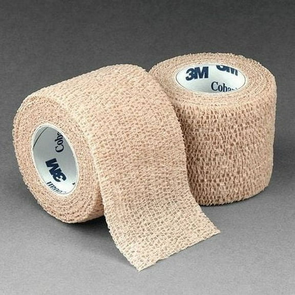 3M Coban Cohesive Bandage Standard Compression Self-adherent Closure Tan 2 Inch X 5 Yard, 4 Pack