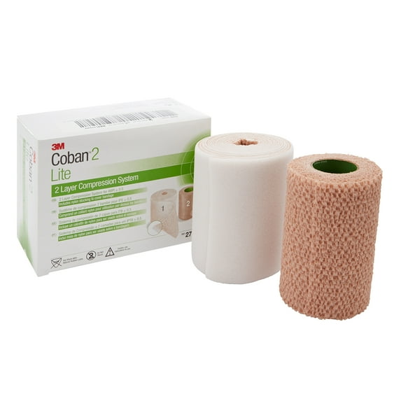 3M Coban2 Lite Foam / Elastic 2 Layer Compression Bandage System Brown NonSterile 4" x 2.9 Yd / 4" x 5.1 Yd 1 Ct