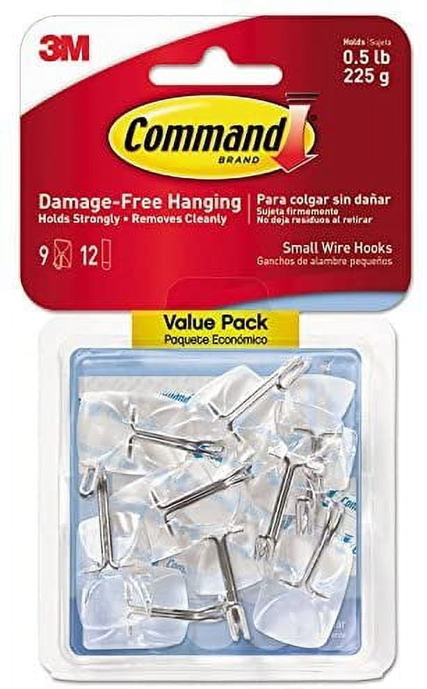 Command 3M 17067Clr9es Clear Hooks & Strips, Plastic/Wire, Small, 9 Hooks  W/12 Adhesive Strips/Pack