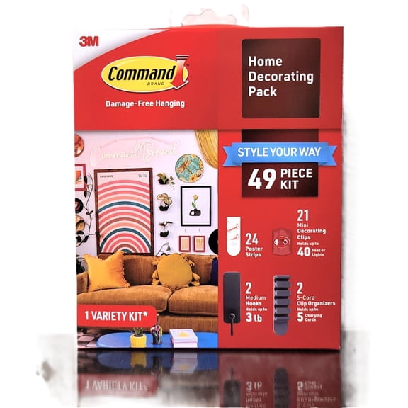 3M Command 49 Piece Home Decorating Kit Wall Hooks Clips Poster Strips Bundle
