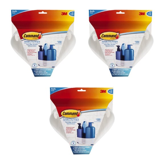 3M Command Bath Corner Caddy Organizer Holds Wet Humid Plastic Frosted, 3-Pack