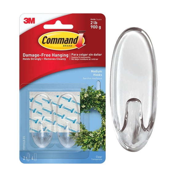 3M Command Clear Adhesive Hook - Pack of 3