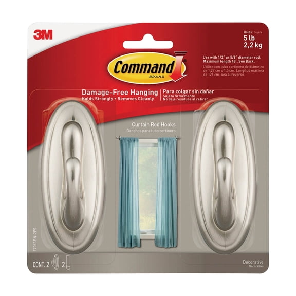 3M Command Curtain Rod Hook - Pack of 20