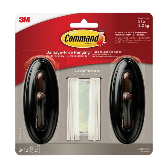 3M Command Curtain Rod Hook - Pack of 5