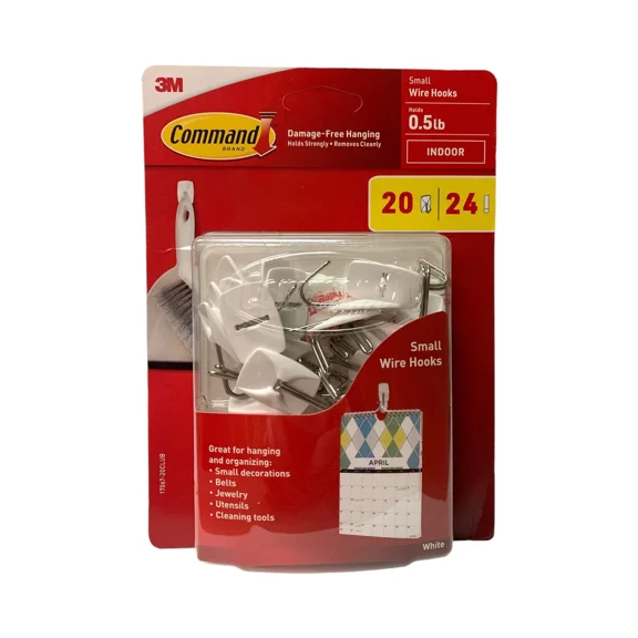 3M Command Damage Free Hanging Strips, Small Wire Hooks, (20 Hooks, 24 Strips)