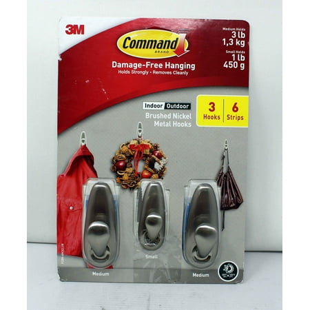3M Command Damage-Free Indoor/Outdoor Hanging Brushed Nickel Metal Hooks