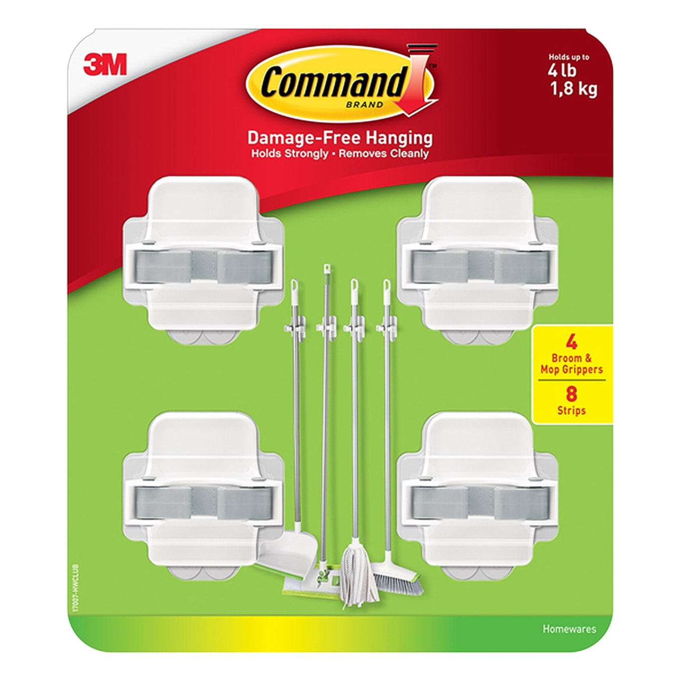 3M Command Hanging Broom and Mop Gripper, Damage-Free, 4 ct