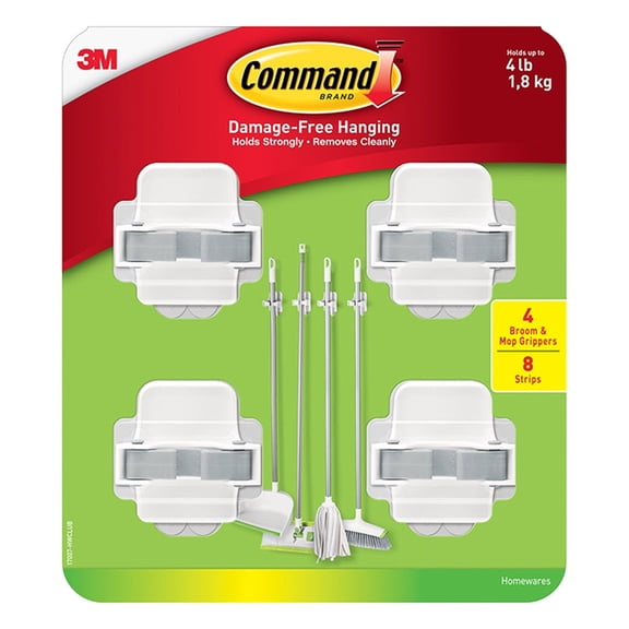 3M Command Hanging Broom and Mop Gripper, Damage-Free, 4 ct