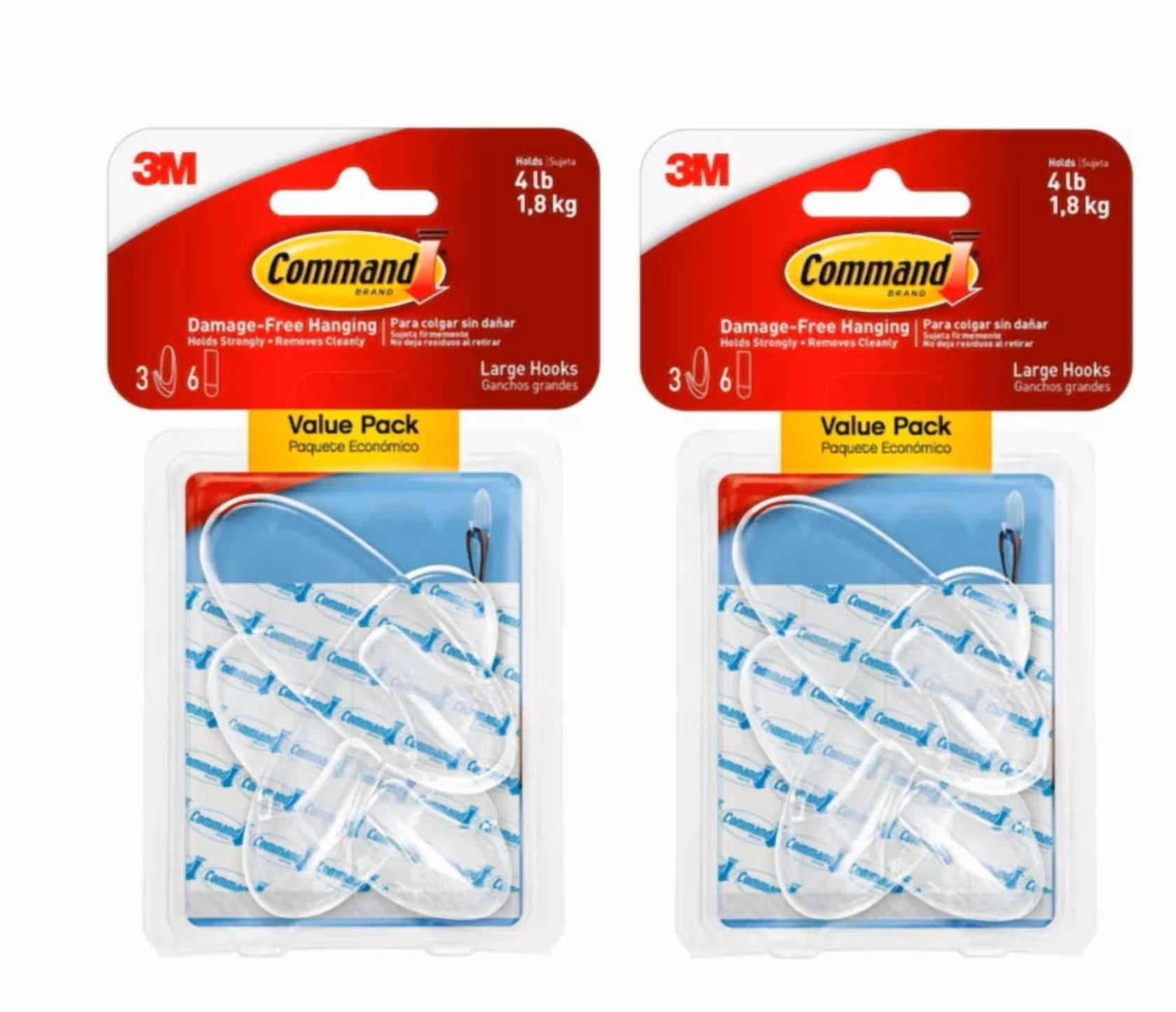 3M Command Large 4Lb Clear Hooks + Clear Strips (6 Hooks 12 Strips) 17093Clr