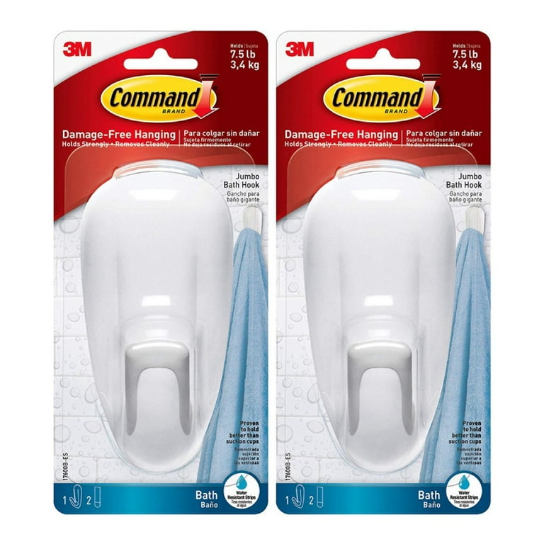 3M Command Bath Caddy Hanger Water Resistant Adhesive Plastic Frosted,  2-Pack