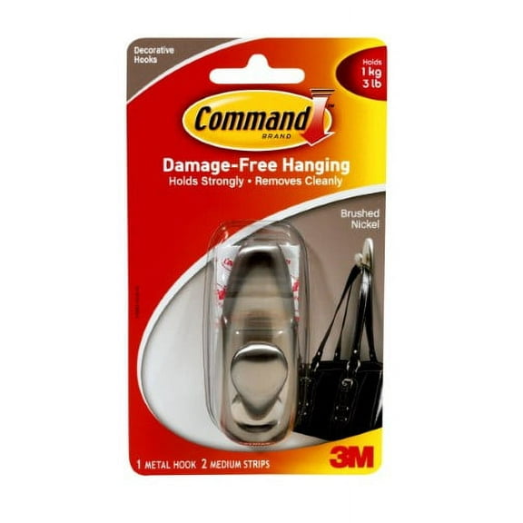 3M Command Medium Brush Nickel Hook (Pack of 2)