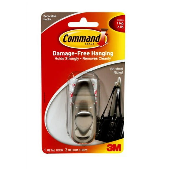 3M Command Medium Brush Nickel Hook (Pack of 4)