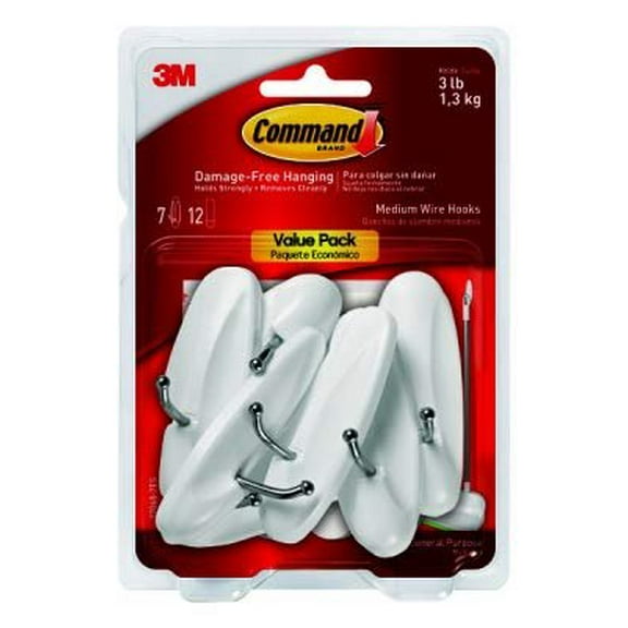 Command Medium Plastic Reusable Hook - Adhesive Wall Hook, Easy Installation - 7 Pack