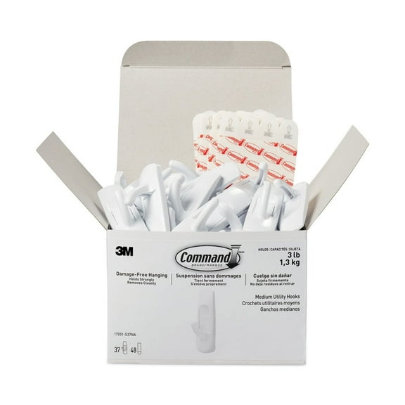 Command 17001-S37NA 3 lb Capacity Plastic General Purpose Hooks - White/Medium (37/Pack)