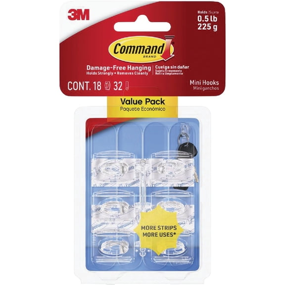 3M Command Mini Plastic Hook 11/8 in. L 18 pk — Residential Use, Standard Application