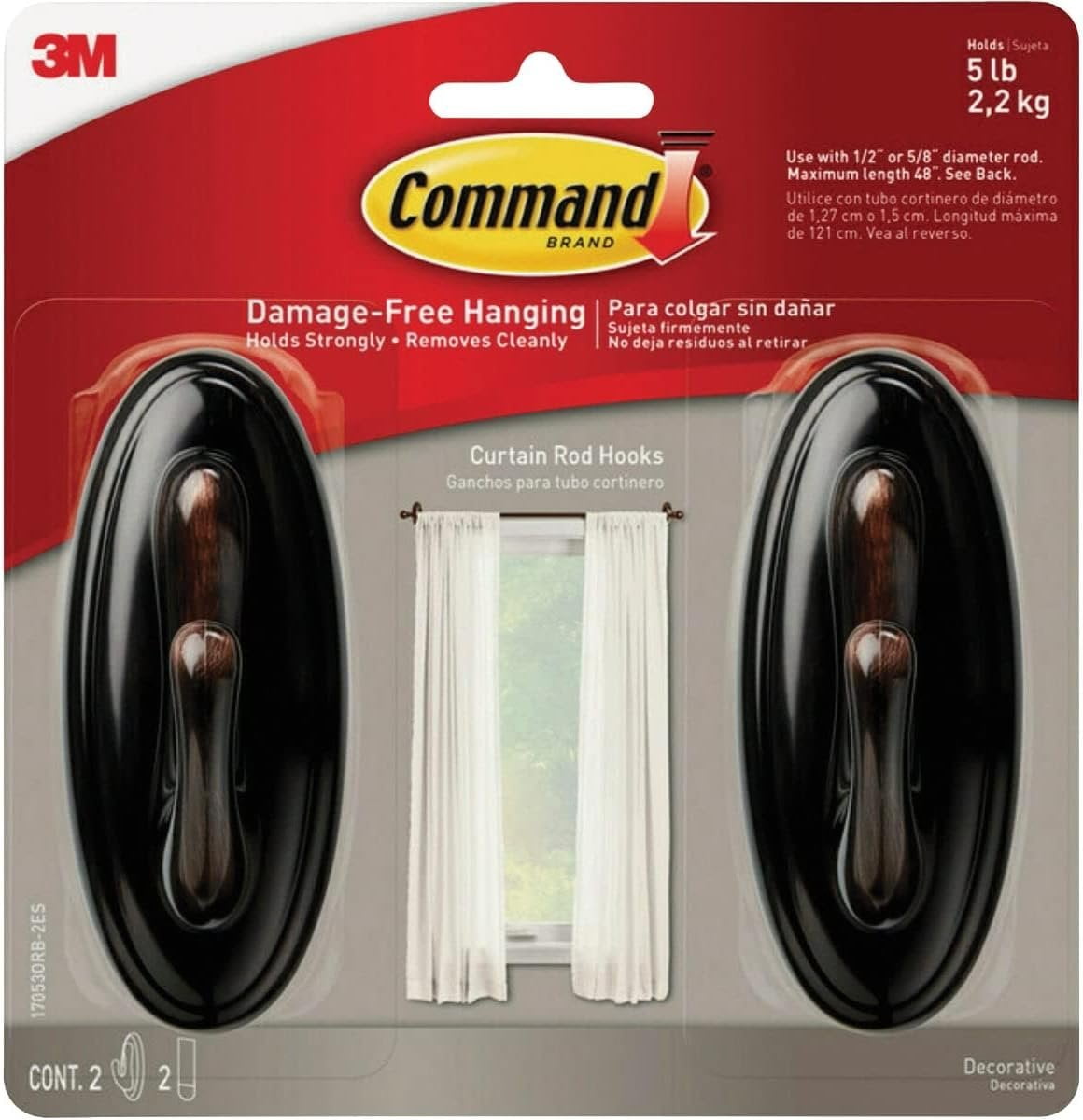 3M Command Oil Rubbed Bronze Curtain Rod Hook 2-Pack - 1 Each