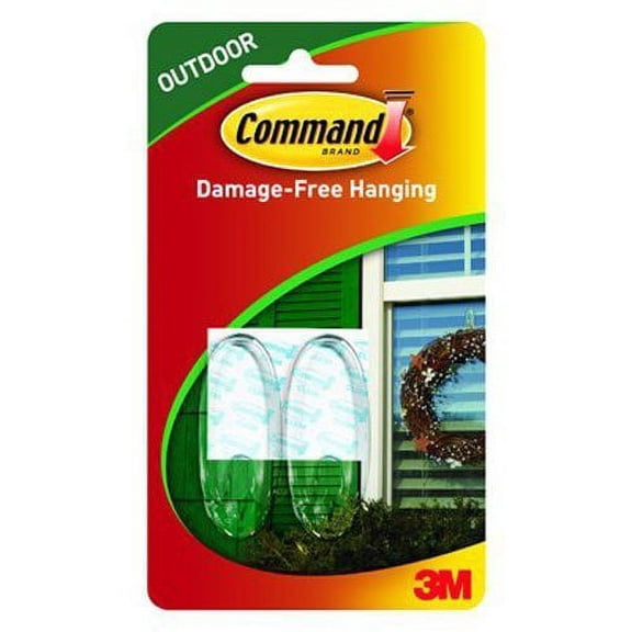 3M Command Outdoor Medium Clear Window Hook - Adhesive, Exterior Use - 12 Hooks, Clear Residential Use, Standard Application
