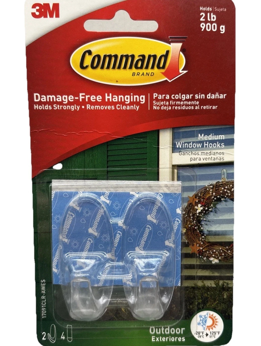 3M Command Outdoor Medium Clear Window Hooks, 17091Clr-Awes, 2-Lb Hold {Ii}