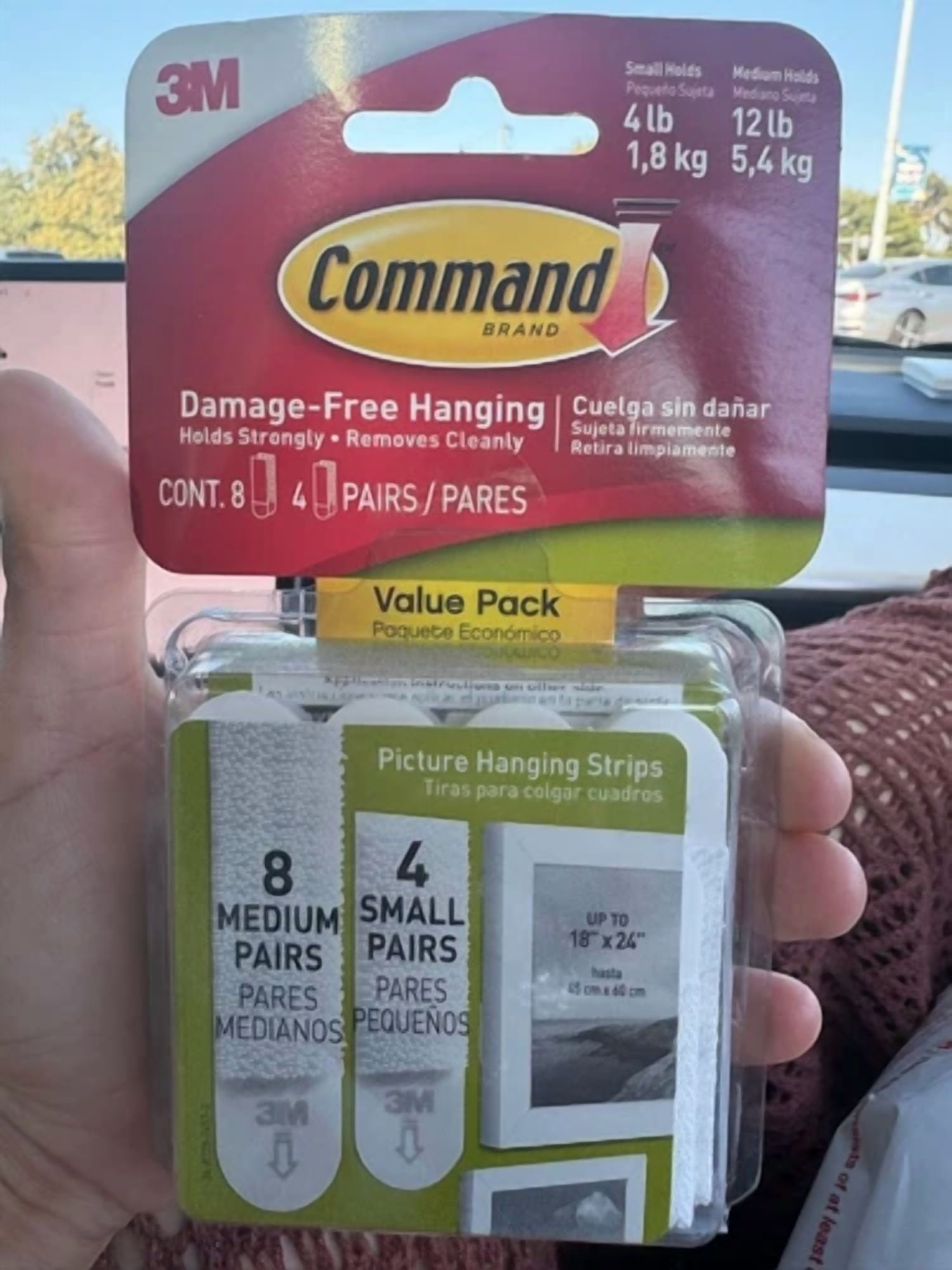 3M Command Picture Hanging Strips 8 Medium & 4 Small Pairs Damage-Free, No Marks