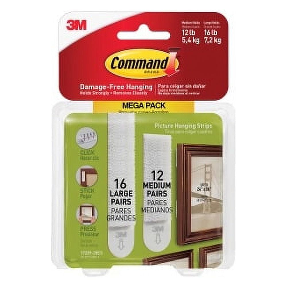 3M Command Picture Hanging Strips Mega Pack 3 lb (1.36 kg), 4 lb (1.81 kg)  Capacity - for Pictures - White - 28 / Pack 