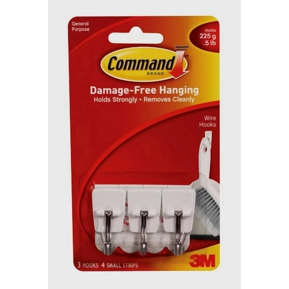 3M Command Small Utensil Hooks 3 Hooks & 4 Small Adhesive Strips 17067 Nip