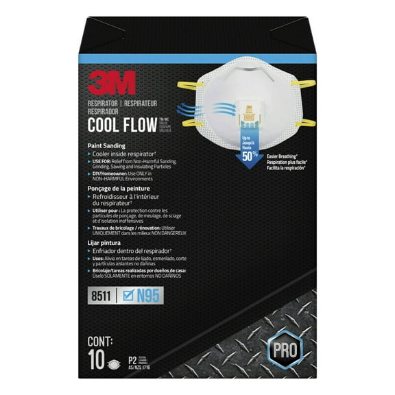 3M Cool Flow Valve Respirator 8511, N95, White, 10 Masks
