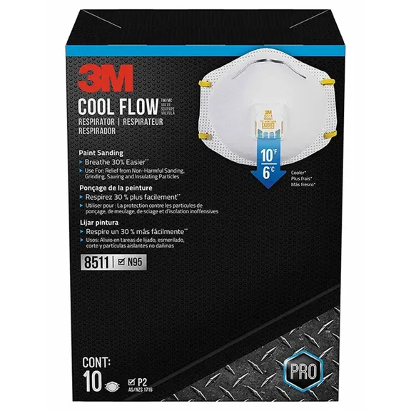 3M Cool Flow Valve Respirator 8511, N95, White, 10 Masks