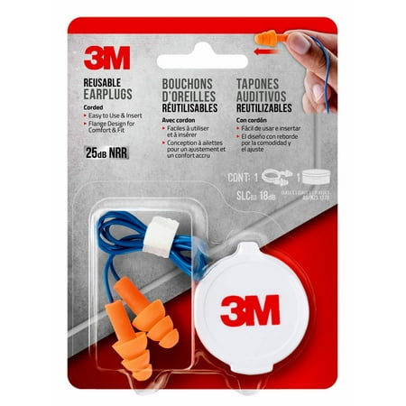 3M Corded Reusable Earplugs, 90586H1-DC, 1 Pair With Case