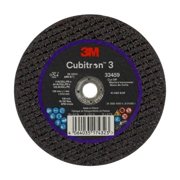 3M Cubitron 3 100 Mm X 1 Mm X 9.53 Mm Ceramic Cut-Off Wheel, 5 Pack