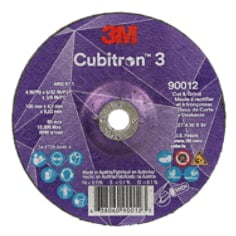 3M Cubitron 3 Cut and Grind Wheel, 90012, 36+, T27, 4 in x 5/32 in x 3/8 in (100 x 4.2 x 9.53 mm), ANSI, 10/Pack, 20 ea/Case (Case of 20) SKU 7100305152