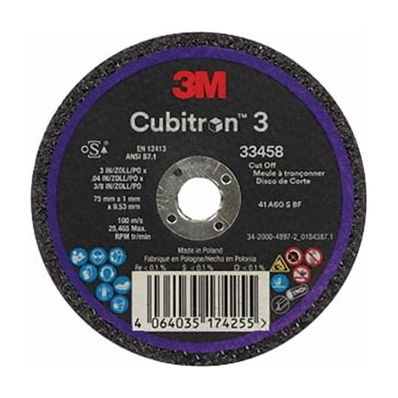 3M™ Cubitron™ 3 Cut-Off Wheel 3in x 0.04in x 3/8in, 5/Box 33458