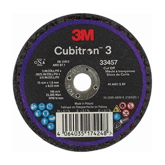3M Cubitron 3 75 Mm X 1.6 Mm X 9.53 Mm Ceramic Cut-Off Wheel, 5 Pack