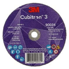 3M Cubitron 3 Cut-Off Wheel, 90034, 36+, T1, 4 in x 0.045 in x 3/8 in (100 x 1.6 x 9.53 mm), ANSI, 25/Pack, 50 ea/Case (Case of 50) SKU 7100304004