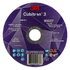 3M Cubitron 3 Cut-Off Wheel, 90037, 36+, T1, 5 in x 0.045 in x 7/8 in (125 x 1.6 x 22.23 mm), ANSI, 25/Pack, 50 ea/Case (Case of 50) SKU 7100304007
