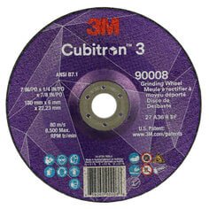 3M Cubitron 3 Depressed Center Grinding Wheel, 90008, 36+, T27, 7 in x 1/4 in x 7/8 in (180x6x22.23mm) ANSI, 10/Pack, 20 ea/Case (Case of 20) SKU 7100313198