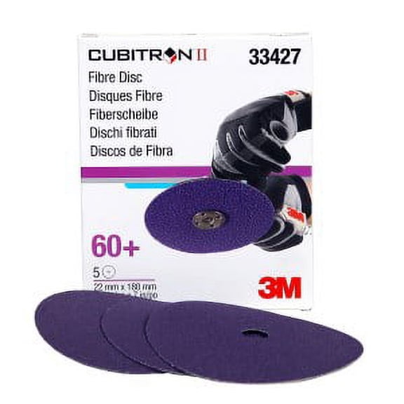 3M Cubitron II Abrasive Fibre Disc, 33427, 7 in X 7/8in (180mm X 22mm), 60+, 5 discs per carton, 5 carton per case