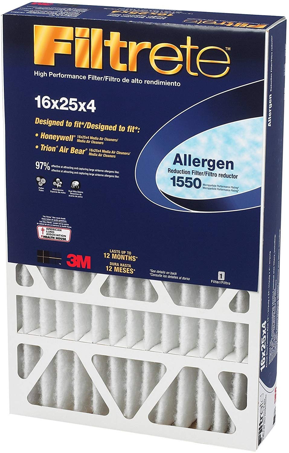 Filtrete 3M DP01DC-4 16" X 25" X 4" Allergen Reduction Filters 1550 — Residential Use, Standard Application
